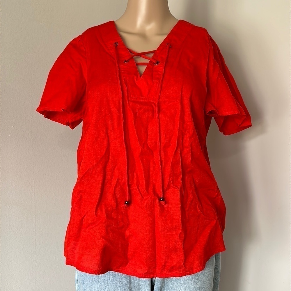 Women's Orange Knox Rose Top Tunic V Neck With Strings